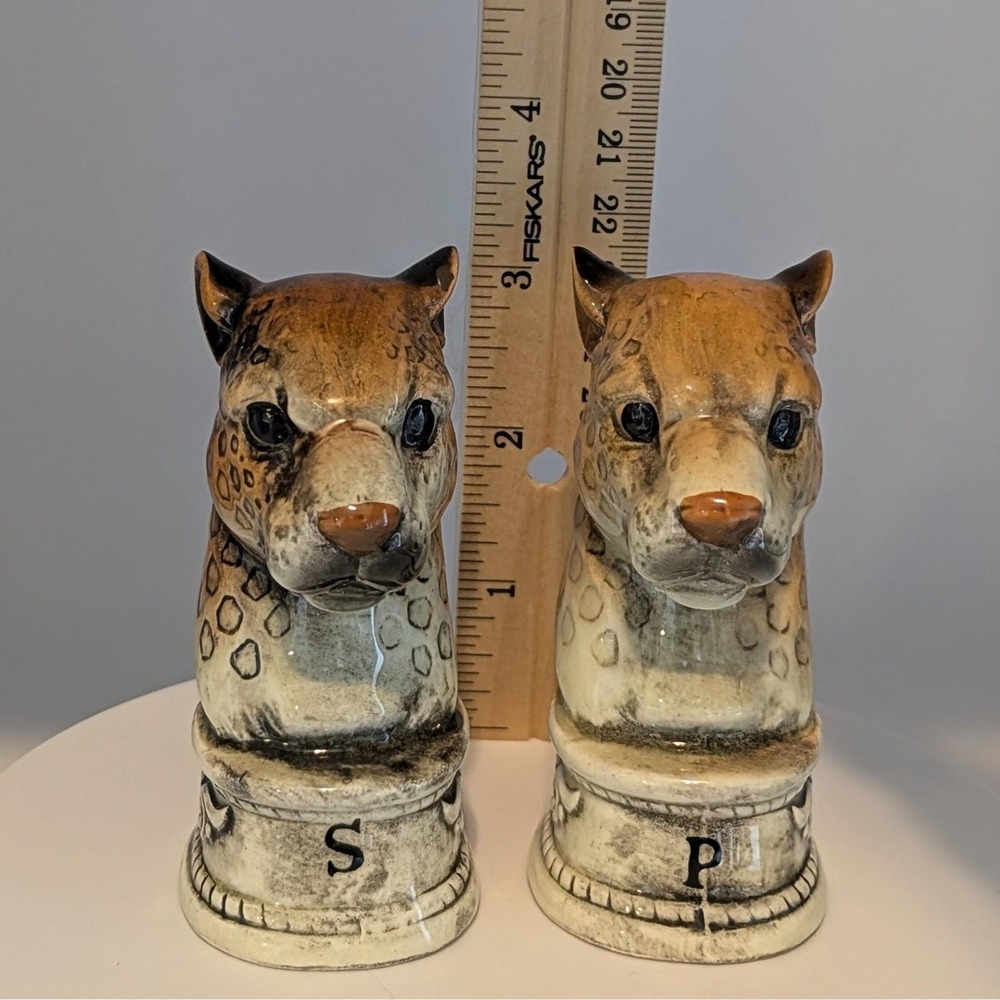 Vintage Ceramic Leopard Head Salt And Pepper Shakers‎ Made In Japan - Picture 2 of 7